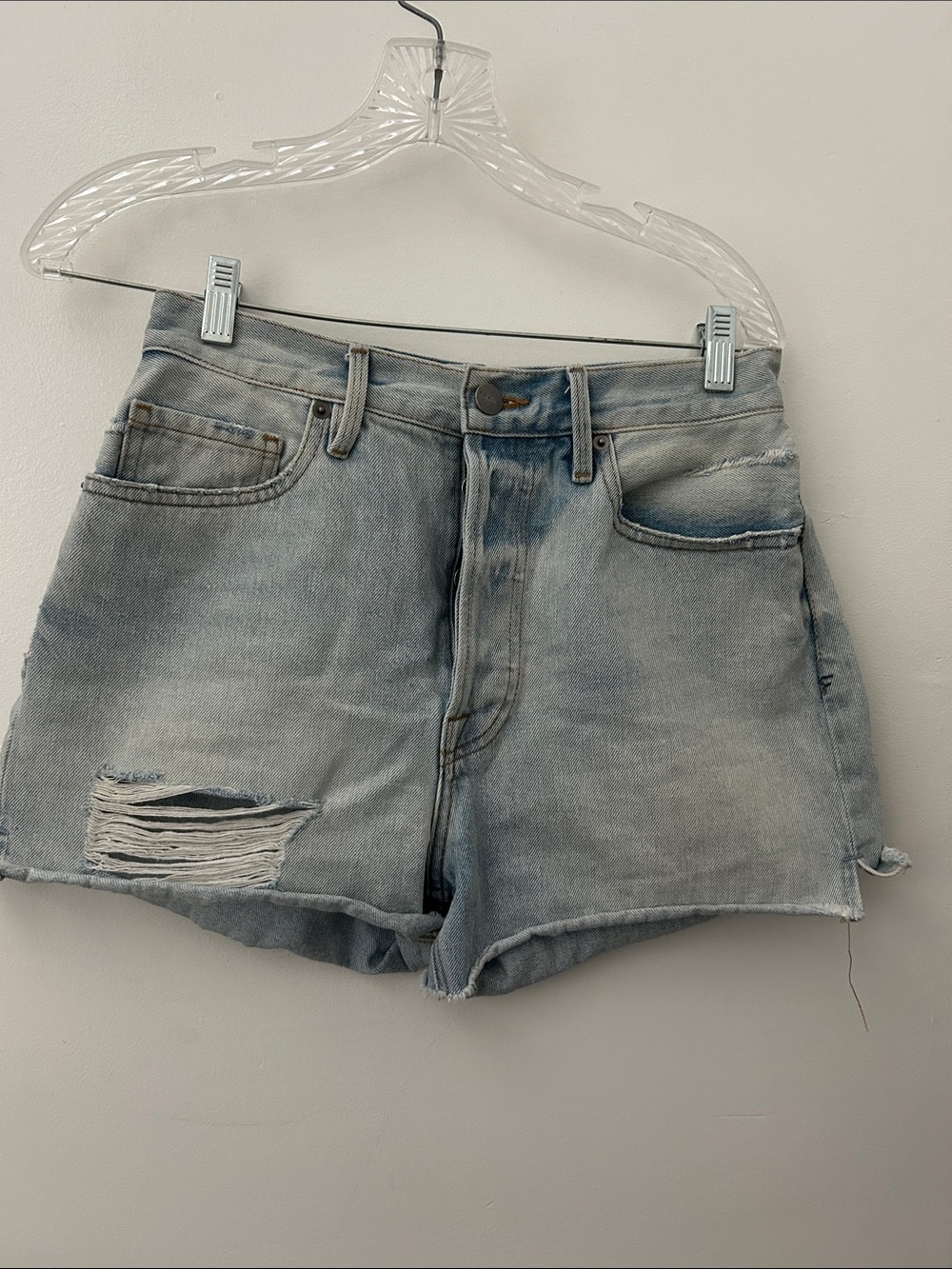 Frame Denim Light Blue Distressed Jean Shorts